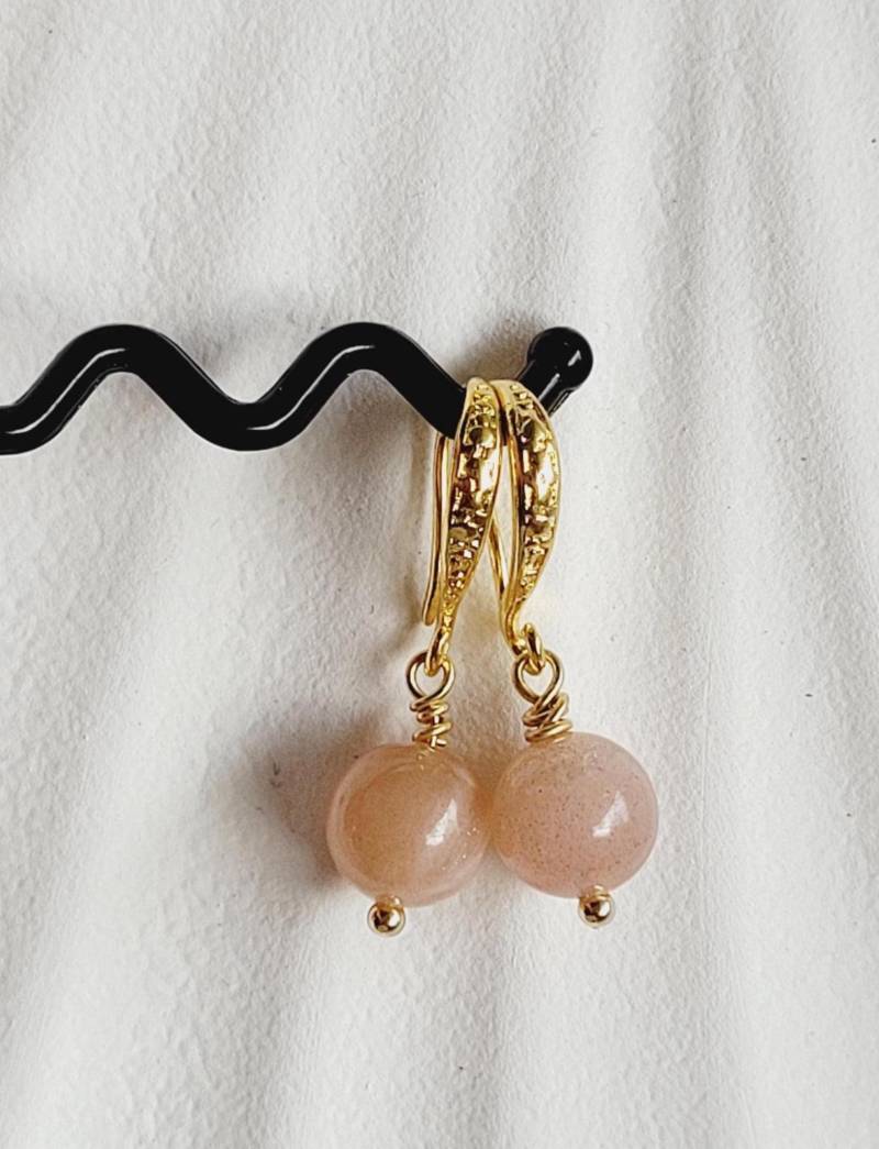 Aaa Natürlicher Sonnenstein Edelstein Ohrringe, Handgemachte Ohrringe 18K Vergoldet von SchmuckPerla