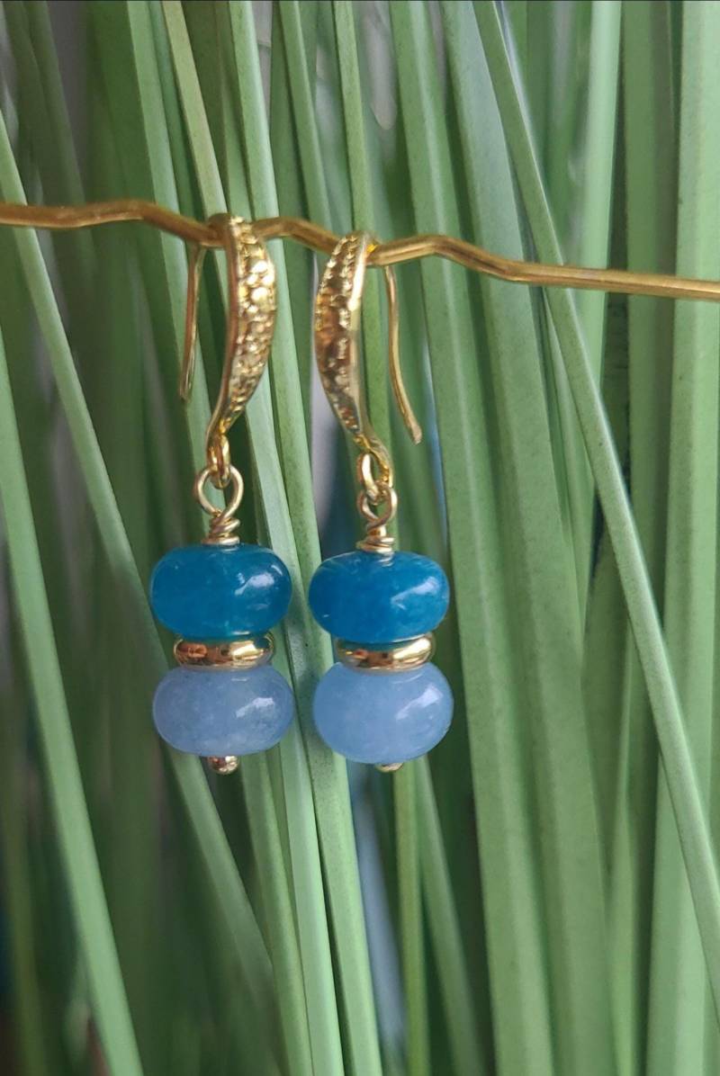 Aquamarin&apatit Edelstein Ohrringe, Handgemachte Ohrringe 18K Vergoldet von SchmuckPerla