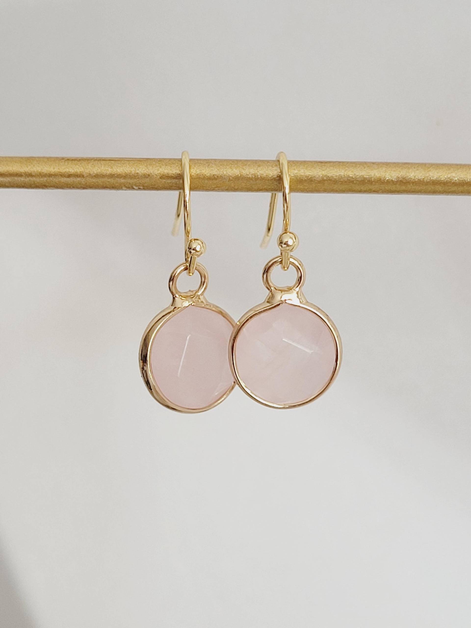 Rosenquarz Edelstein Ohrringe Vergoldet, Handgemachte von SchmuckPerla