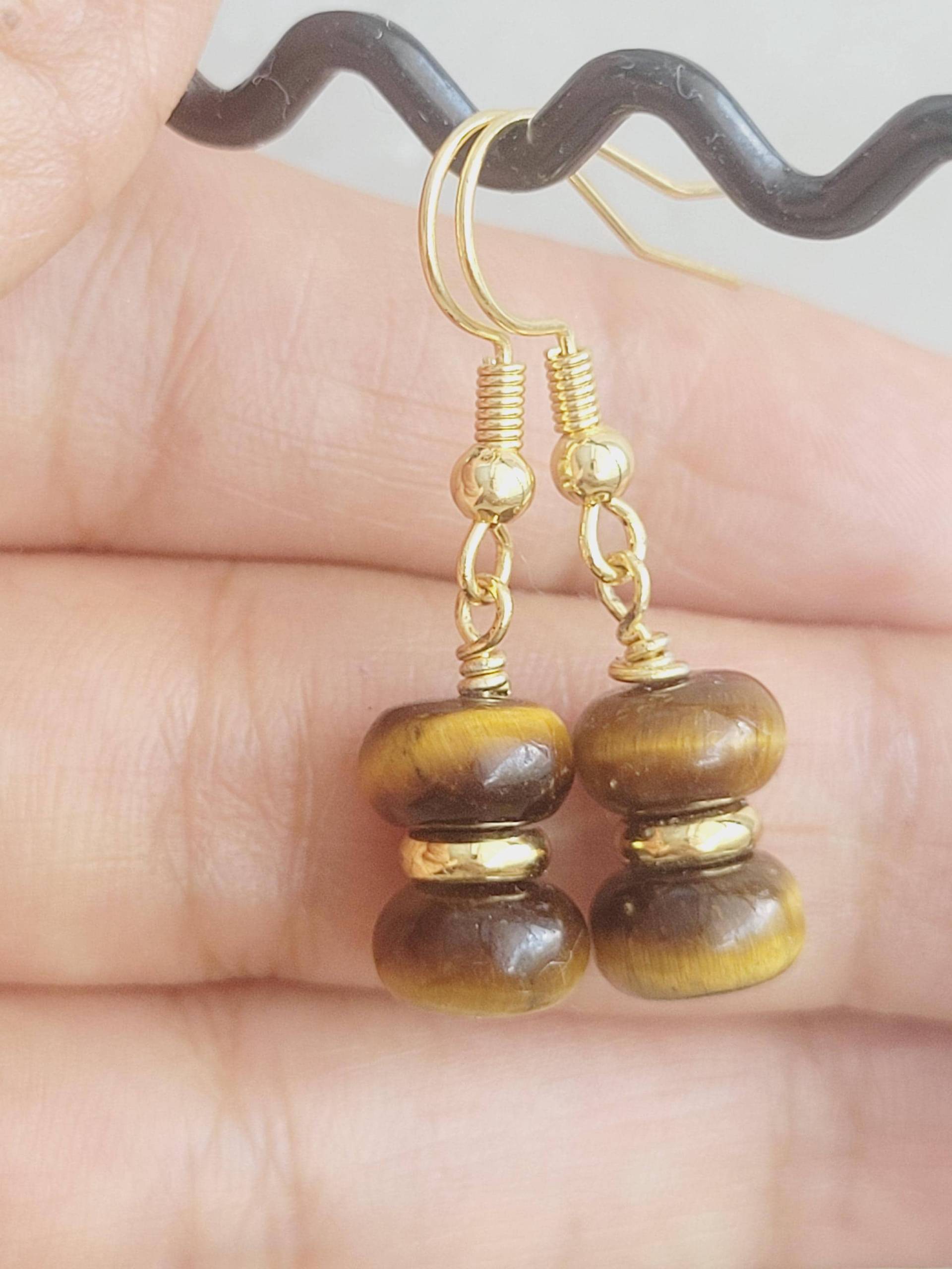 Tigerauge Edelstein Ohrringe, Handgemachte Ohrringe 18K Vergoldet von SchmuckPerla