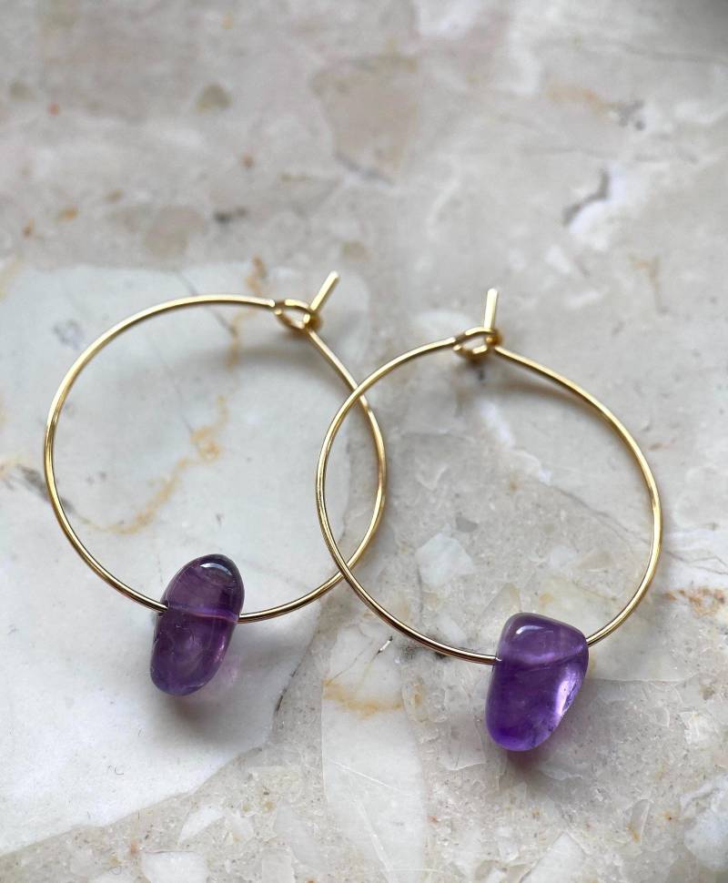 Amethyst | Ohrringe Heilstein Naturstein 18 Karat Vergoldet Beruhigend Unterstützend Bei Ängsten Geschenkidee Handgefertigt von SchmuckSchmiede0o