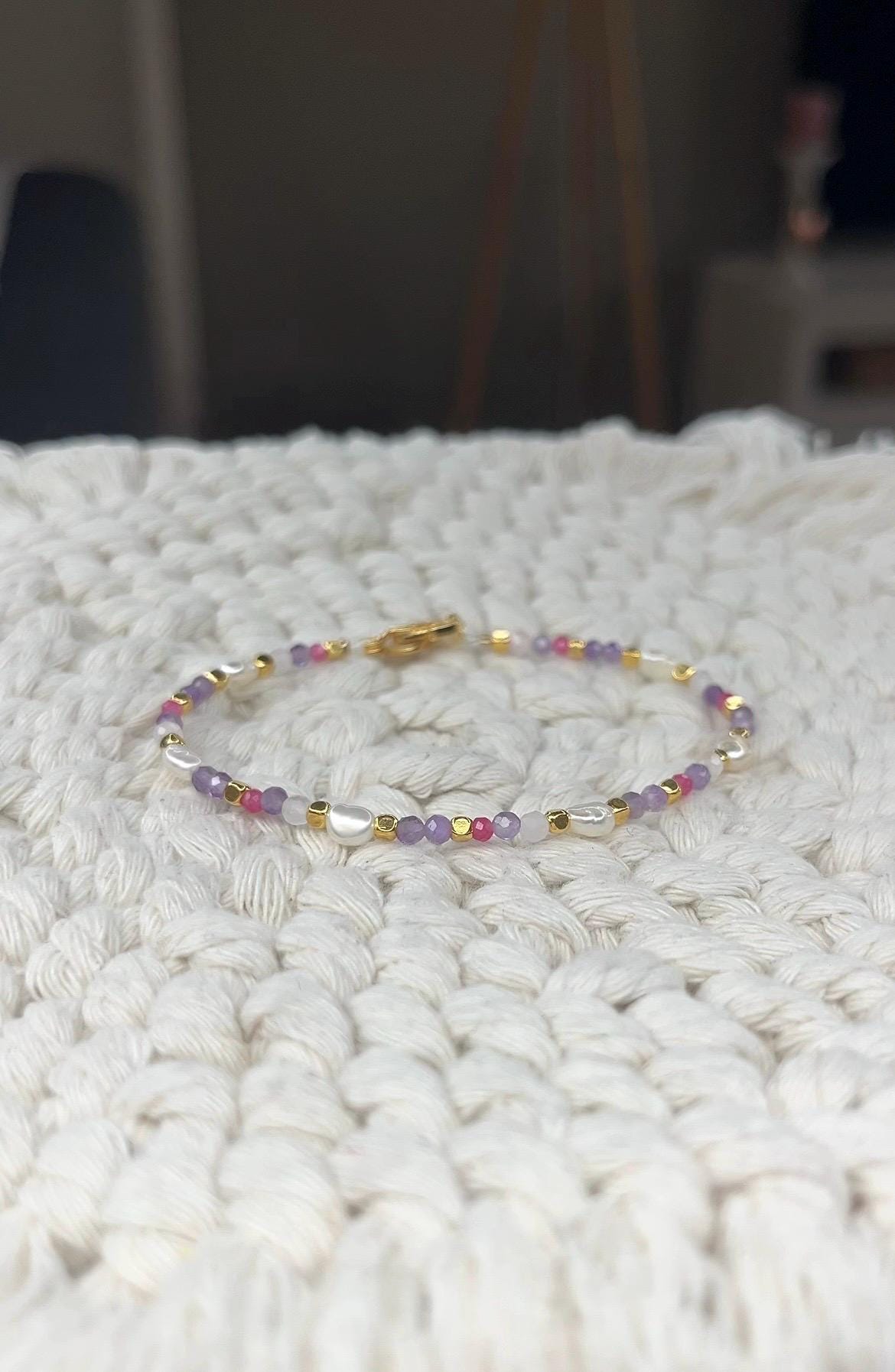 Armband Mit Rosenquarz - Amethyst Turmalin | Harmonie Liebe 18 Karat Vergoldet Schlaf Entspannung Geschenkidee Handgefertigt von SchmuckSchmiede0o