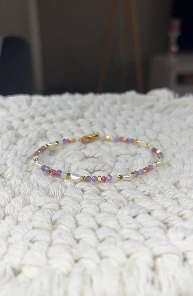 Armband Mit Rosenquarz - Amethyst Turmalin | Harmonie Liebe 18 Karat Vergoldet Schlaf Entspannung Geschenkidee Handgefertigt von SchmuckSchmiede0o