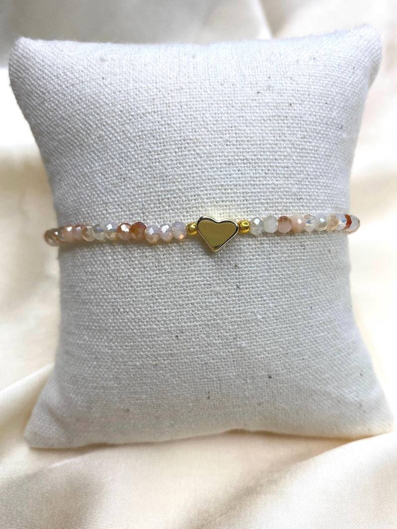 Armband Mit Facettierten Perlen | Beige Freundschaftsarmband 18 Karat Verholdet Herzanhänger Geschenk Handgefertigt von SchmuckSchmiede0o