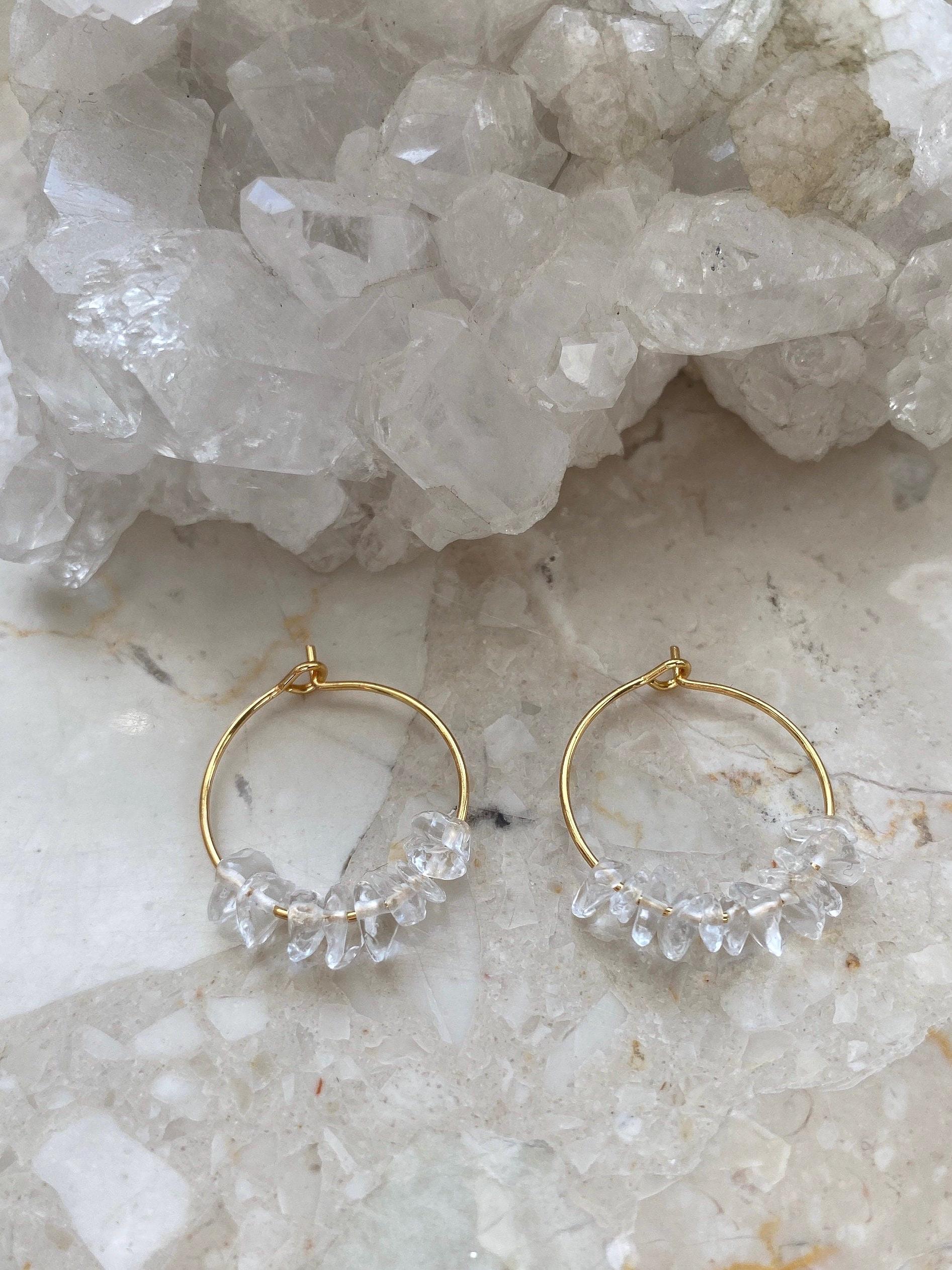 Bergkristall Ohrringe | Heilstein 18 Karat Vergoldet Schutzstein Reinigt Positive Energie Nickelfrei Geschenkidee Handmade von SchmuckSchmiede0o
