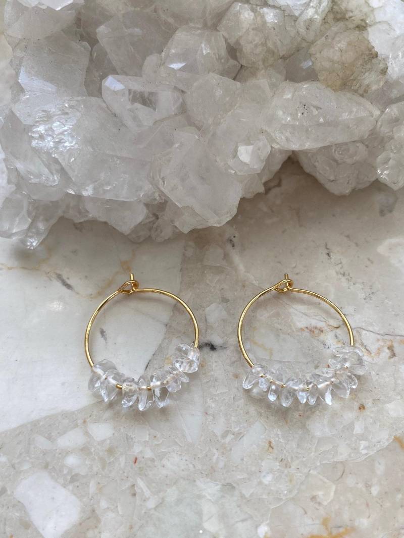 Bergkristall Ohrringe | Heilstein 18 Karat Vergoldet Schutzstein Reinigt Positive Energie Nickelfrei Geschenkidee Handmade von SchmuckSchmiede0o
