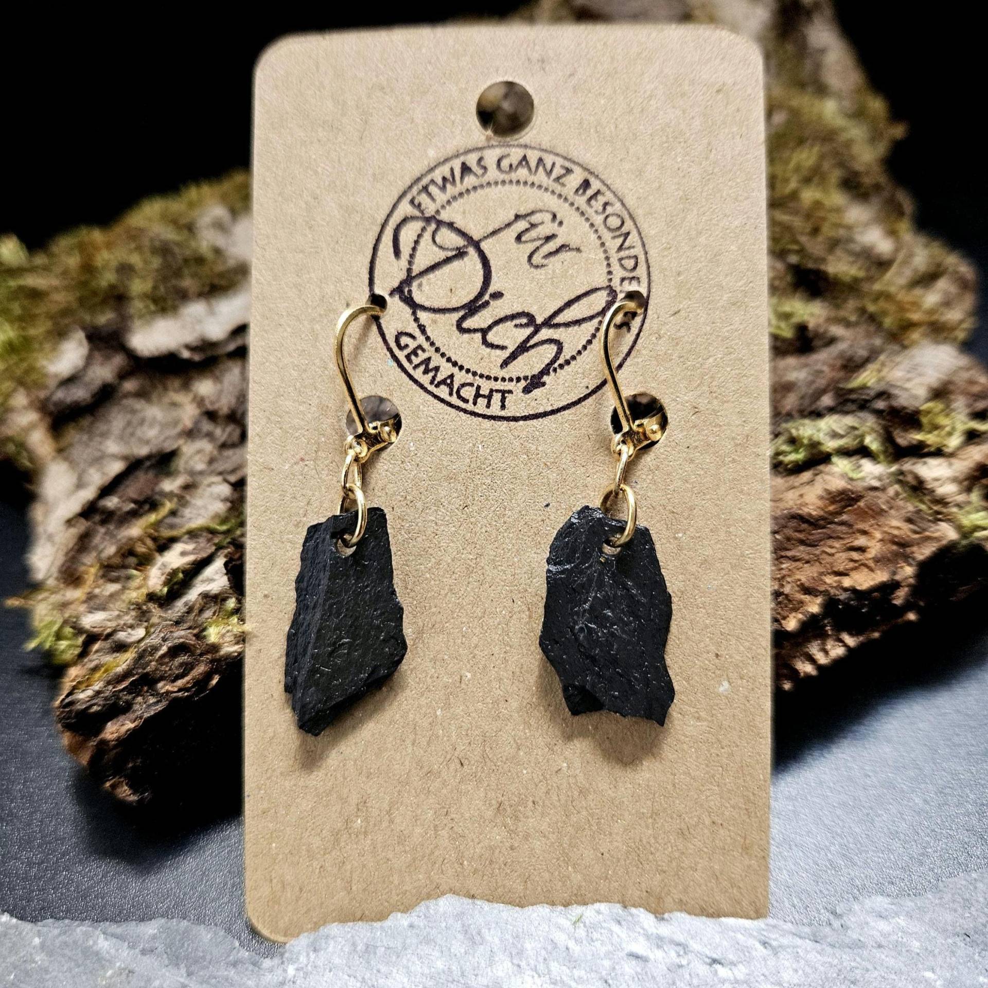 Ohrringe Aus Schiefer, Goldene Hängeohrringe Naturstein, Schmuck Stein Und Edelstahl, Elegante Hängend, Naturschmuck von SchmuckZumVerlieben