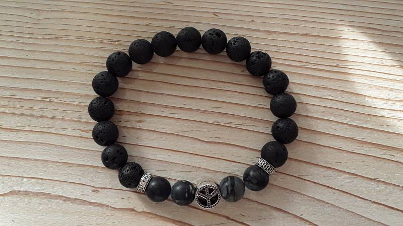 Herren-Armband Lava // Picassojaspis Matt Geschliffen/Versilbertes Metall von SchmuckatelierD