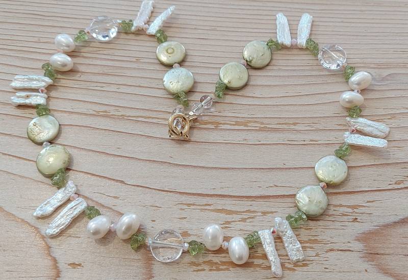 Mix-Collier - Coin-Perlen // Stabperlen Bergkristall Peridot Hq Kristallperlen Sterling Silber Vergoldet von SchmuckatelierD