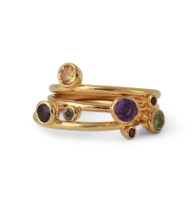 Ring-Set Aus 3 Zusammengehörenden Ringen/Mit 7 Edelsteinen - Sterling Silber Vergoldet von SchmuckatelierD