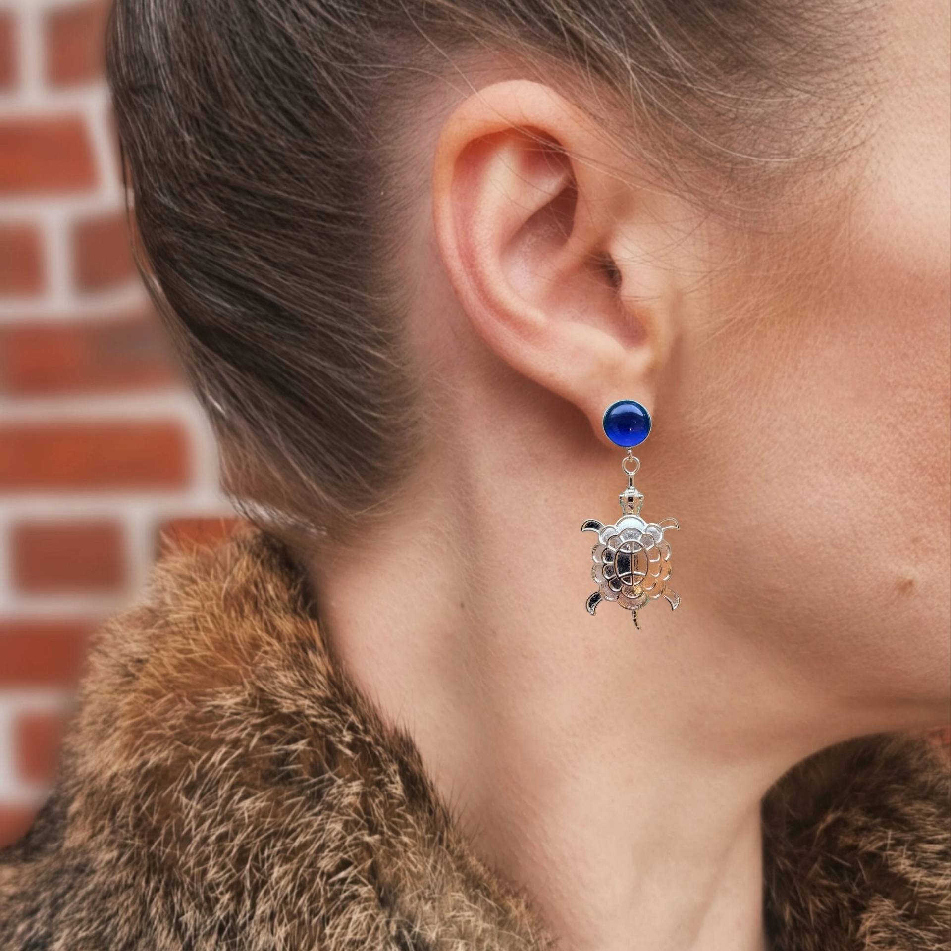 Ohrringe Schildkröte Mit Blauem Spinell | 925-Silber Vergoldet 1 Paar von SchmuckatelierKART