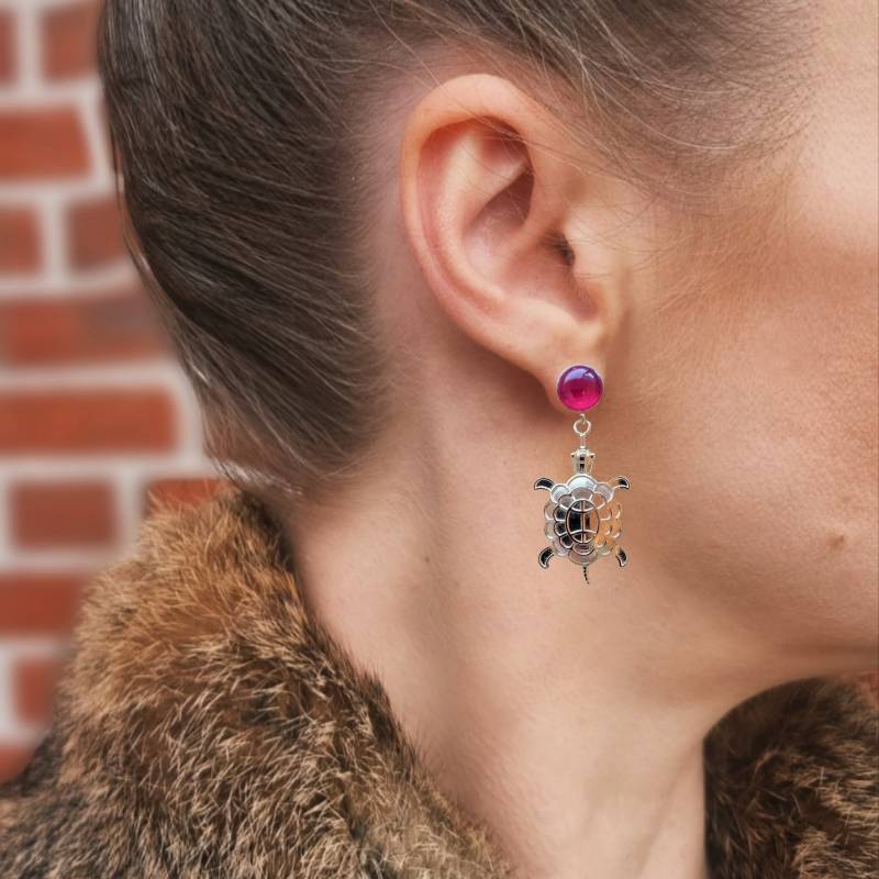 Ohrringe Schildkröte Mit Pinkem Korund | 925-Silber Vergoldet 1 Paar von SchmuckatelierKART