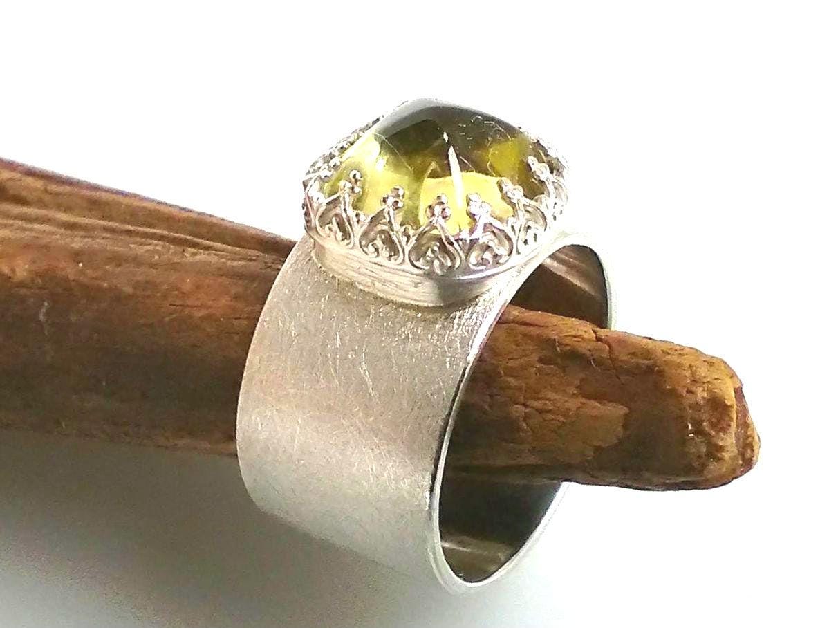 Lemon-Citrin - Breiter Silberring , Handgefertigter Unikat-Ring Als Edles Weihnachtsgeschenk, Ring Mit Großem Edelstein, Ring Citrin von SchmuckatelierMF