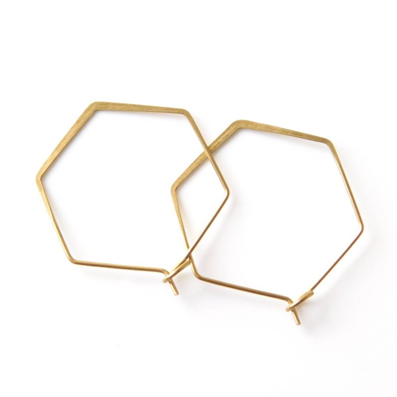 1 Paar Messingcreolen 30 Mm Breiter Rand Sechseck von Schmuckbazar