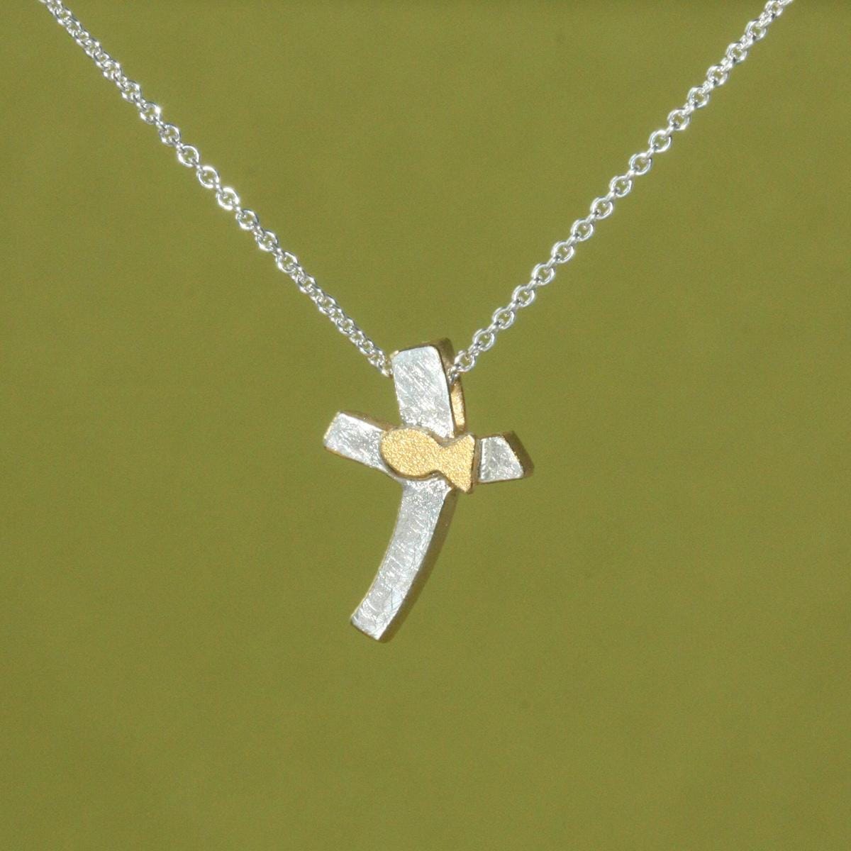 Einzelstück, Kreuz Anhänger Mit Fisch , 2cm, 925Silber von Schmuckbrise