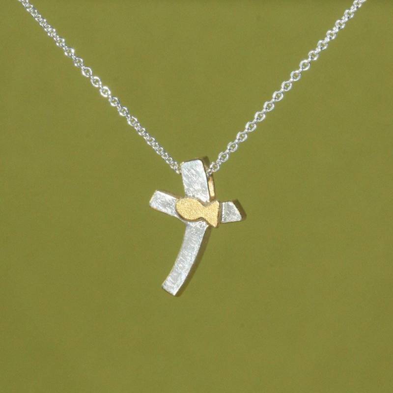 Einzelstück, Kreuz Anhänger Mit Fisch , 2cm, 925Silber von Schmuckbrise