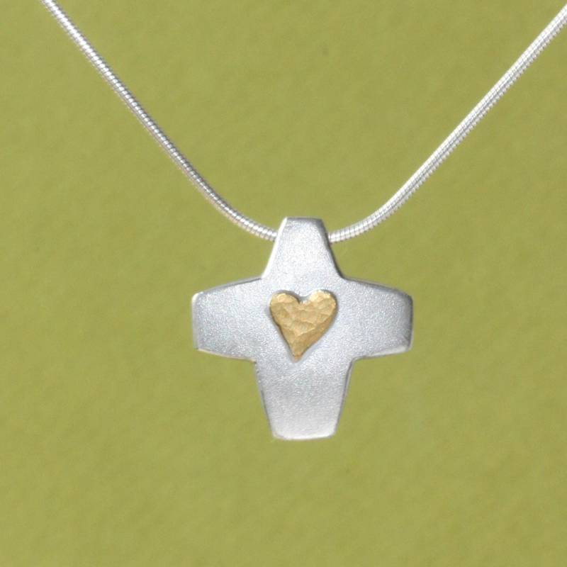 Kreuz Anhänger Mit Herz Aus Gold, 925 Silber | Ohne Kette von Schmuckbrise