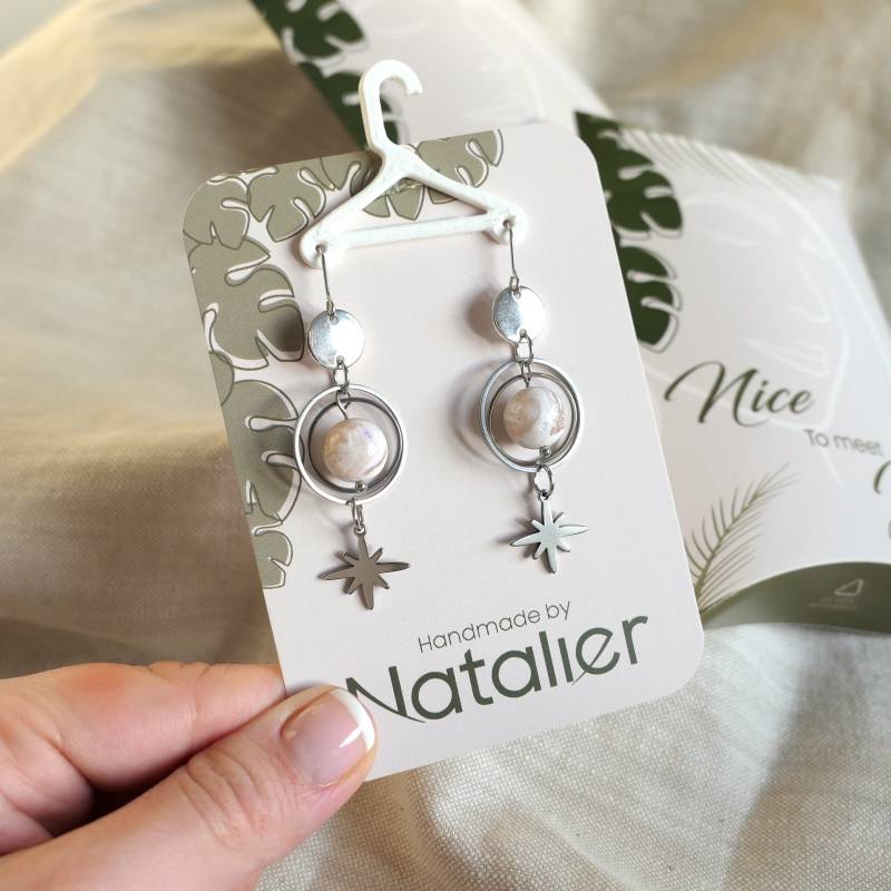 Mond Ohrringe, Lila Planet Weiße Planet, Türkis Ohrringe Mit Stern, Silber, Lange Hängende von Schmuckbynatalier