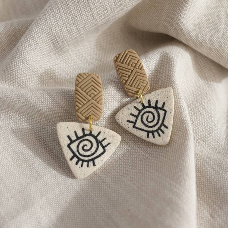 Ohrringe Mit Auge Muster Aus Polymer Clay in Neutral Farben , Boho Style Spiral , Leichte Hängende Ohrringe, Große von Schmuckbynatalier