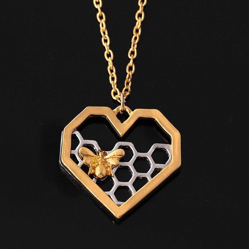 Extravagante Honig - Herz Bienen Halskette , Wabenhalskette, Honigbienenschmuck, Honigbienenhalskette, Rettet Die Bienen, Wabenherzhalskette von Schmuckdesign4you