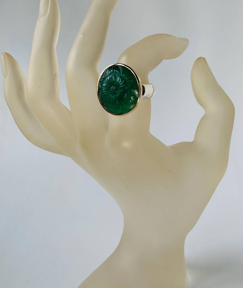 Sommerlicher Blütenring in 925 /000 Silber Mit Achat | Grün 750/000 Handarbeit von Schmuckeideen