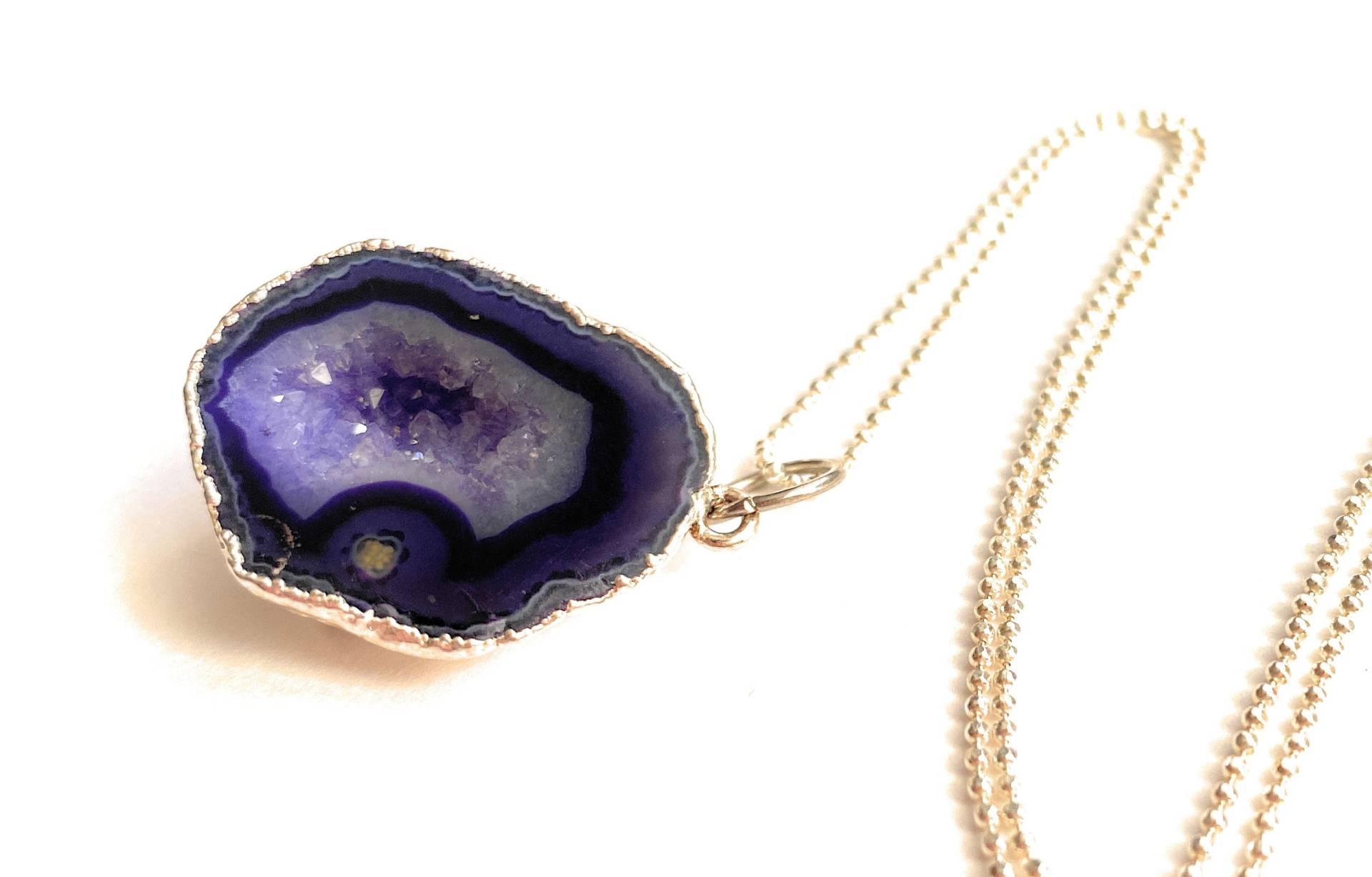 Achatdruze, Kette An 925 Sterling Silber 42cm Lang, Galvanisch Versilbert, Wunderschöner Wertvoller Edelstein, Sale, Jetzt Billiger von Schmuckenergien