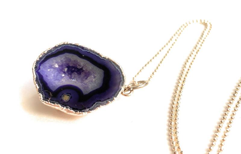 Achatdruze, Kette An 925 Sterling Silber 42cm Lang, Galvanisch Versilbert, Wunderschöner Wertvoller Edelstein, Sale, Jetzt Billiger von Schmuckenergien