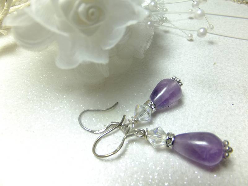 Amethyst Ohrringe 925 Silber, Ohrhänger, Edelsteinohrringe, Handarbeit von Schmuckenergien