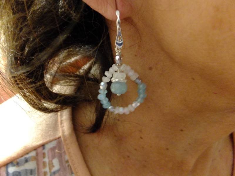 Creolen, Edelsteincreolen, Ohrringe, Mondstein, Aquamarin Creolen , Sterling Silber, Ohrhänger, Edelstein Handarbeit von Schmuckenergien