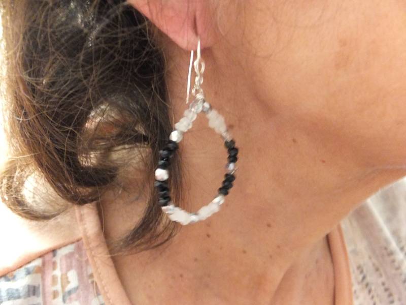 Edelsteincreolen, Mondstein , Spinell, Creolen, Ohrringe, Ohrhänger Facettiert, Mit Sterling Silber, Sehr Groß von Schmuckenergien