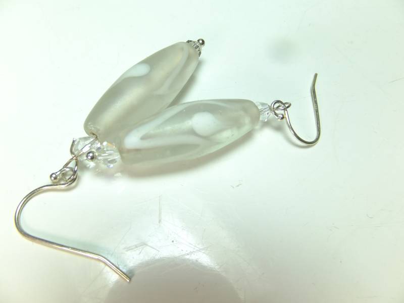 Längliche Muranoglas Ohrringe, Durchsichtig Mit Hand Gemalt, Echte 925 Silberbrisuren von Schmuckenergien