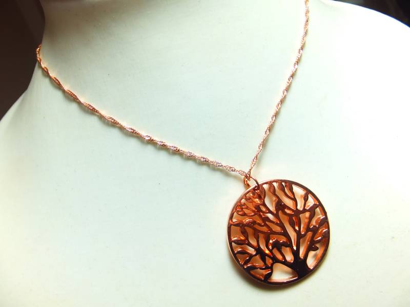 Lebensbaum An 14 Karat Rotgold Kette, Halskette, 925 Silber Vergoldet, Halsschmuck, Anhänger, Charm, Baum Des Lebens von Schmuckenergien