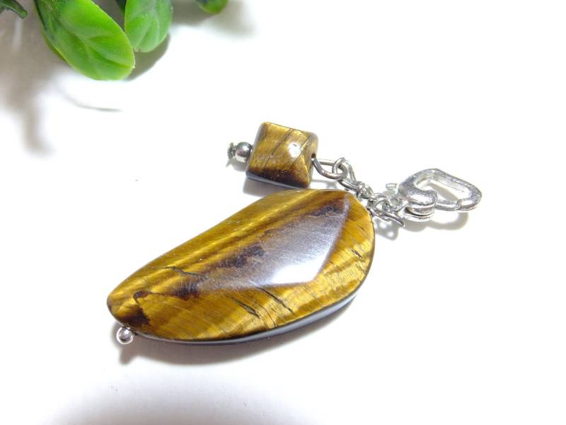 Tigerauge, Geschliffener Stein, Amhänger Mit Karabinerverschluß, Edelstein, An Kette, Als Anhänger, Charm, Handy, Handarbeit von Schmuckenergien