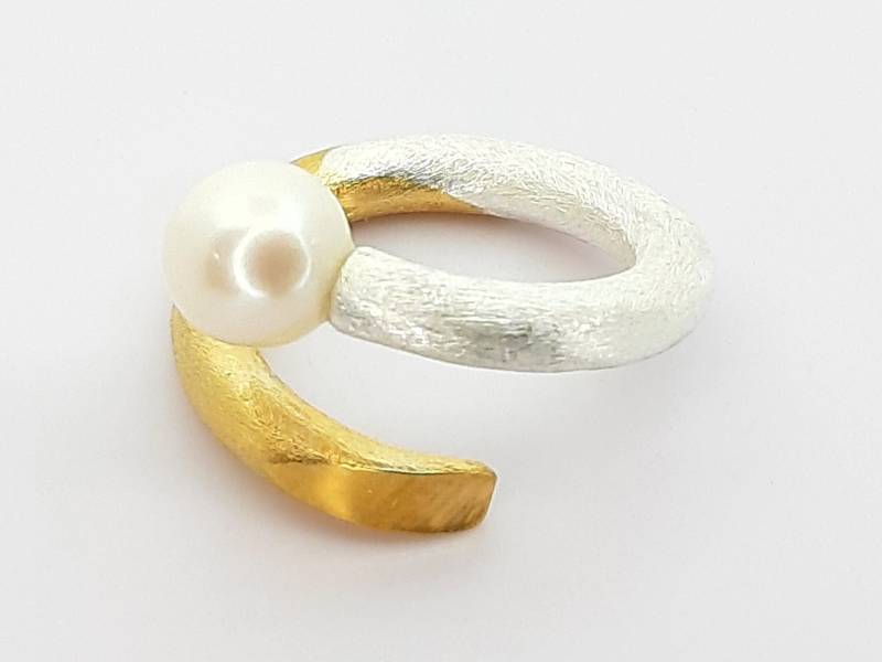 Schlangenring Silber 935 Mit Zuchtperle Vergoldet von SchmuckesAusMetall