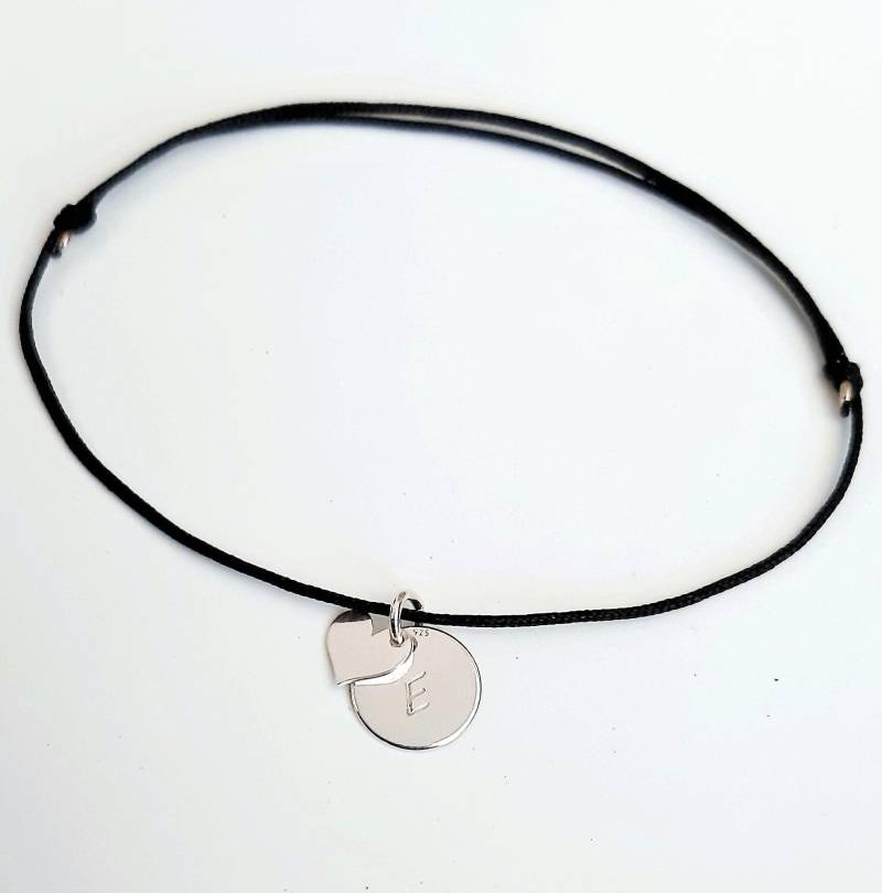 Freundschaftsarmband 925 Sterling Silber/ Gravur/Initiale Herz /Geschenk Freundin Mutter Tochter Filigran Nylonband Armband von SchmuckesGretchen