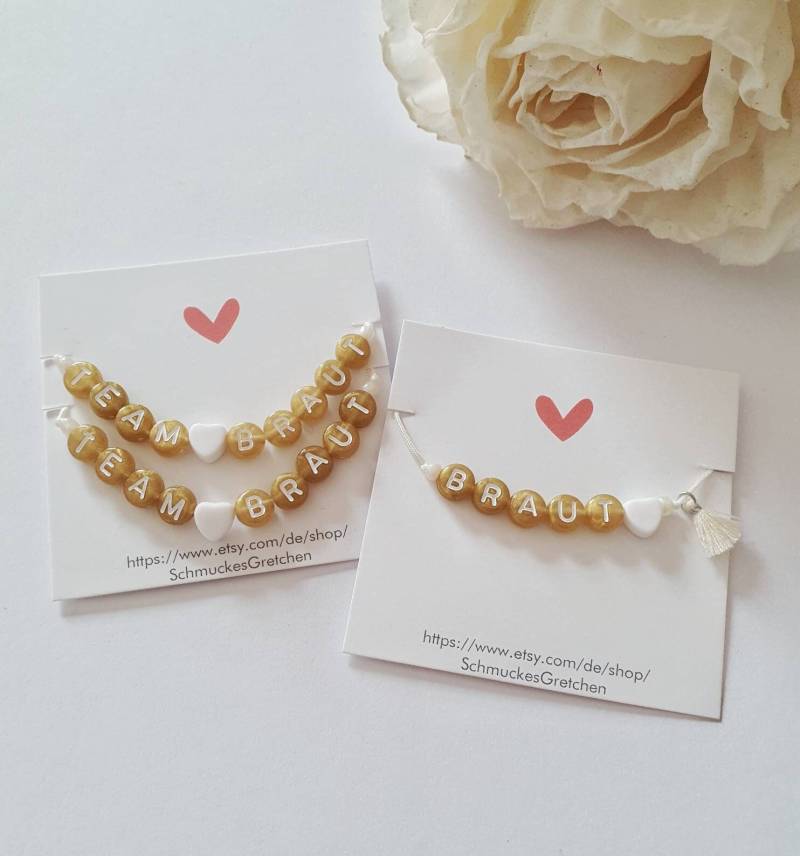 Set Armbänder Junggesellinnenabschied/Jga Buchstabenperlen Herz 925 Sterling Silber Hochzeit Bride Team Braut Geschenkset von SchmuckesGretchen