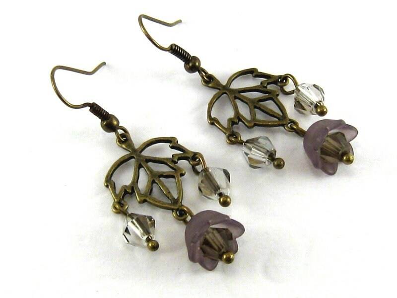 Ohrringe Chandeliers Bronze Grau Anthrazit Vintage Romantisch Lang Leicht Filigran Taupe von SchmuckesZierwerk