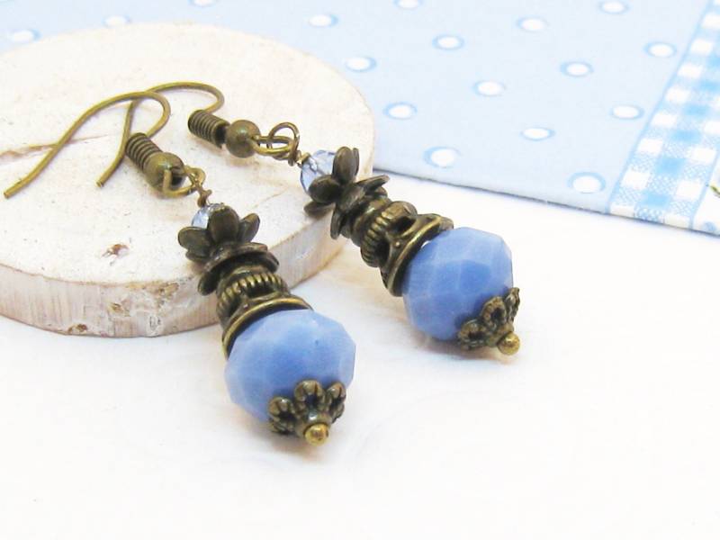 Ohrringe Himmel Blau Bronze Hellblau Orientalisch Vintage Nostalgisch Romantisch Boho Hippie Zart Filigran Glasperlen Himmelblau Leicht von SchmuckesZierwerk