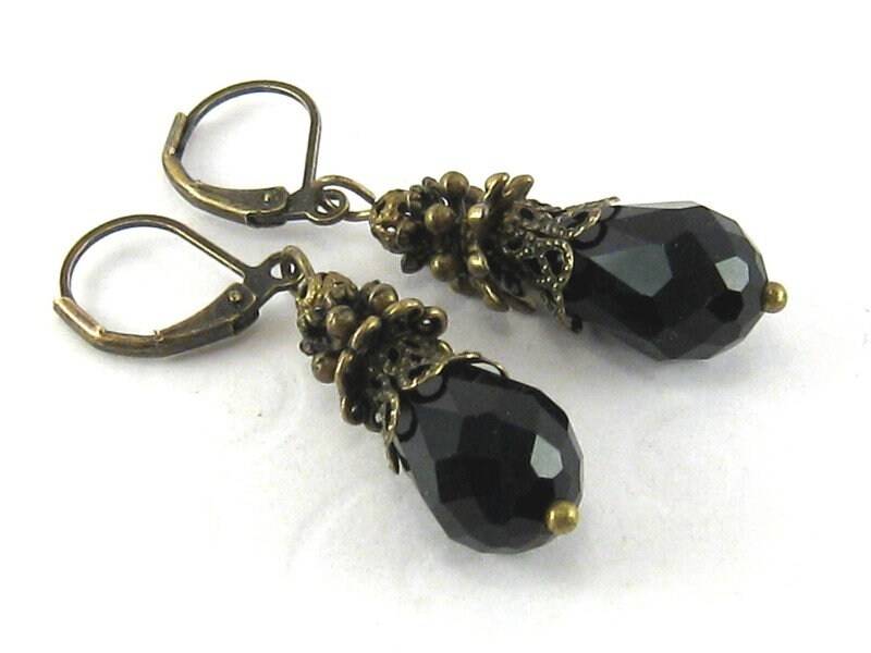 Ohrringe Königin Der Nacht Schwarz Bronze Romantisch Vintage Nostalgisch Tropfenohrringe Tropfen Tränen Jahrhundertwende Antik von SchmuckesZierwerk