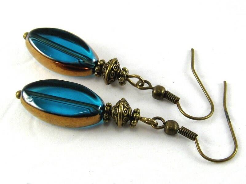 Ohrringe Nostalgie Türkis Blau Bronze Braun Vintage Romantisch Boho Schlicht von SchmuckesZierwerk