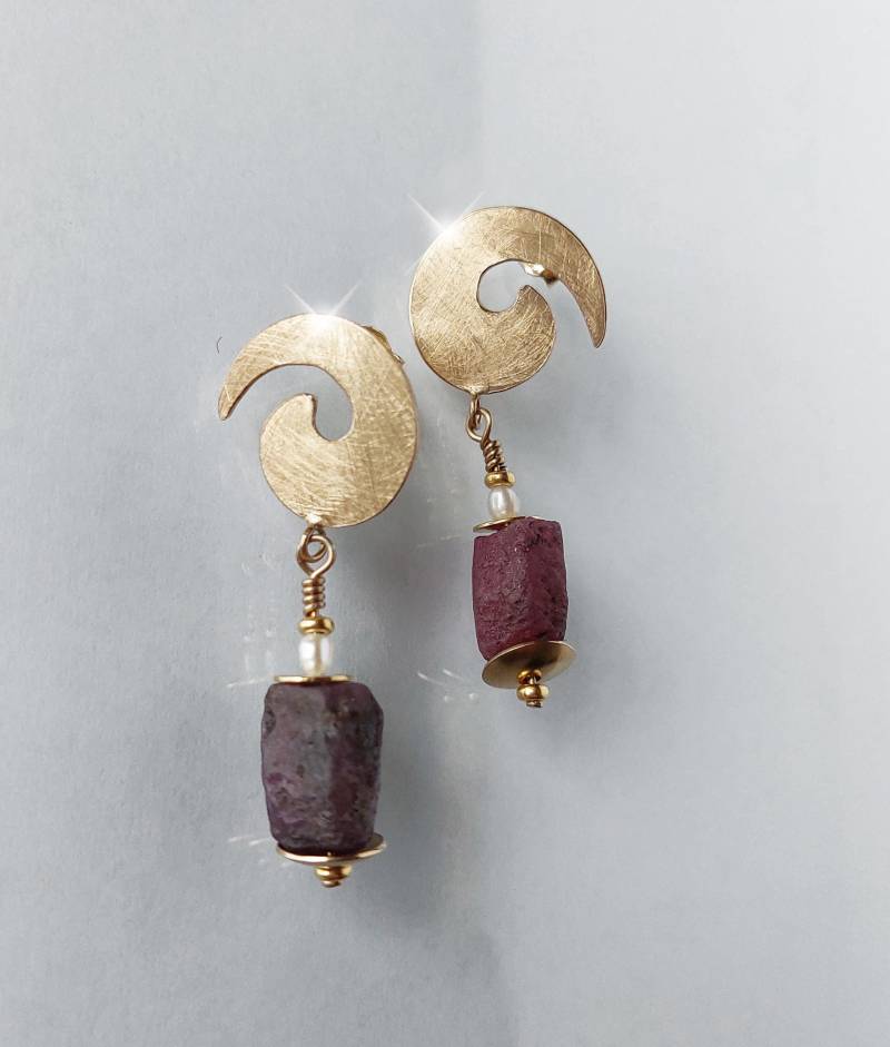 Rubin-Ohrhänger, Silber Vergoldet von Schmuckgewerk