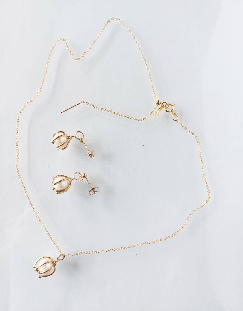 Schmuckset Perlenstecker Und Anhänger, Silber Vergoldet Goldfilled von Schmuckgewerk