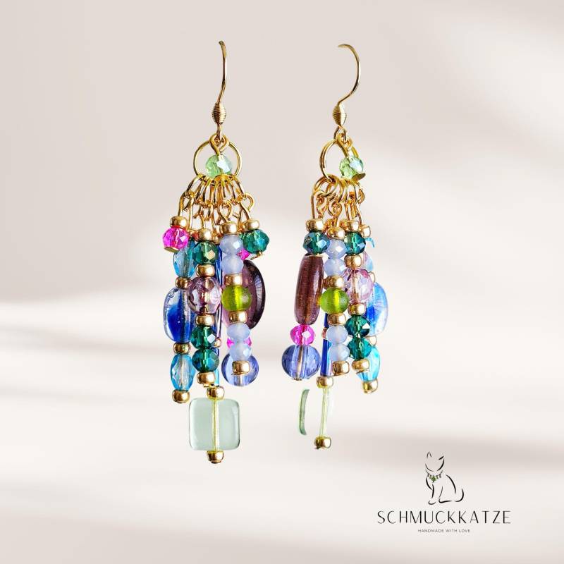 Auffällige Statement Ohrringe Aus Glasperlen, Hochwertige Bunte Glasperlen Auffällige Statement Ohrringe Aus Glasperlen, Hochwertige Bunte Glasperlen von SchmuckkatzeDE