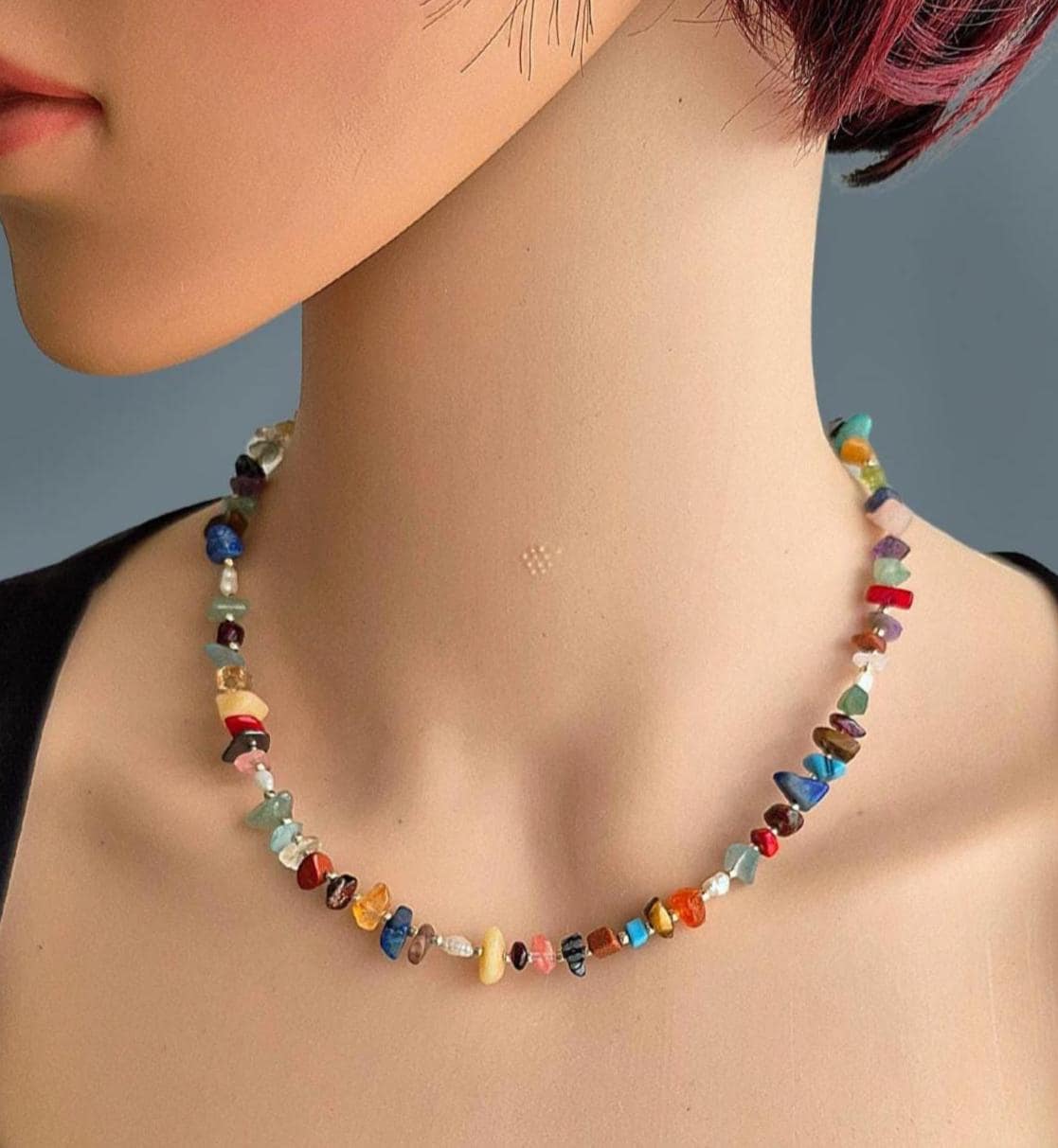 Bunte Edelsteinkette, Kunterbunte Steinkette , Edelsteinkette Für Männer Und Frauen, Boho Splitterkette Bunte Edelsteinkette, Kunterbunte Steinkette , Edelsteinkette Für Männer Und Frauen, Boho Splitterkette von SchmuckkatzeDE