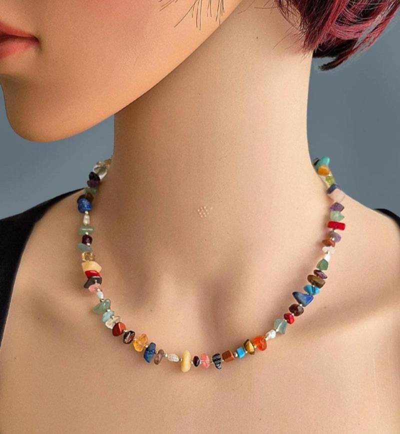 Bunte Edelsteinkette, Kunterbunte Steinkette , Edelsteinkette Für Männer Und Frauen, Boho Splitterkette Bunte Edelsteinkette, Kunterbunte Steinkette , Edelsteinkette Für Männer Und Frauen, Boho Splitterkette von SchmuckkatzeDE