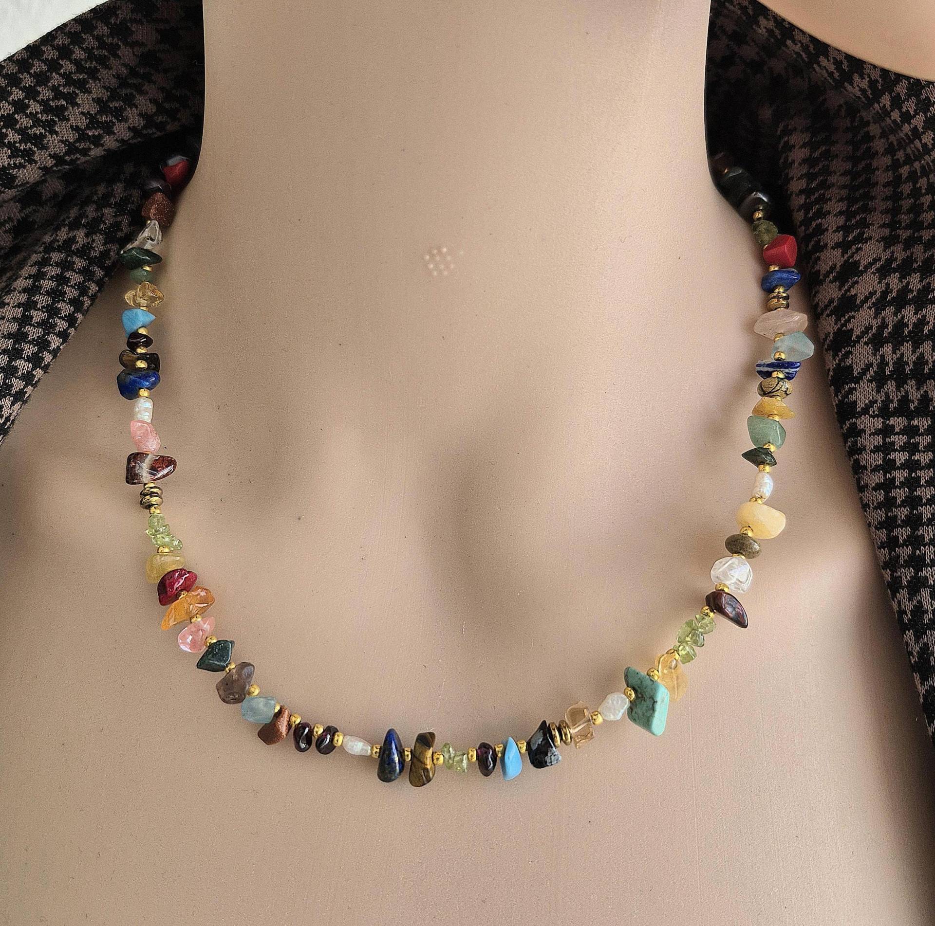 Bunte Edelsteinkette, Steinkette Multicolor, Edelsteinkette Für Männer Und Frauen, Boho Splitterkette Bunte Edelsteinkette, Steinkette Multicolor, Edelsteinkette Für Männer Und Frauen, Boho Splitterkette von SchmuckkatzeDE