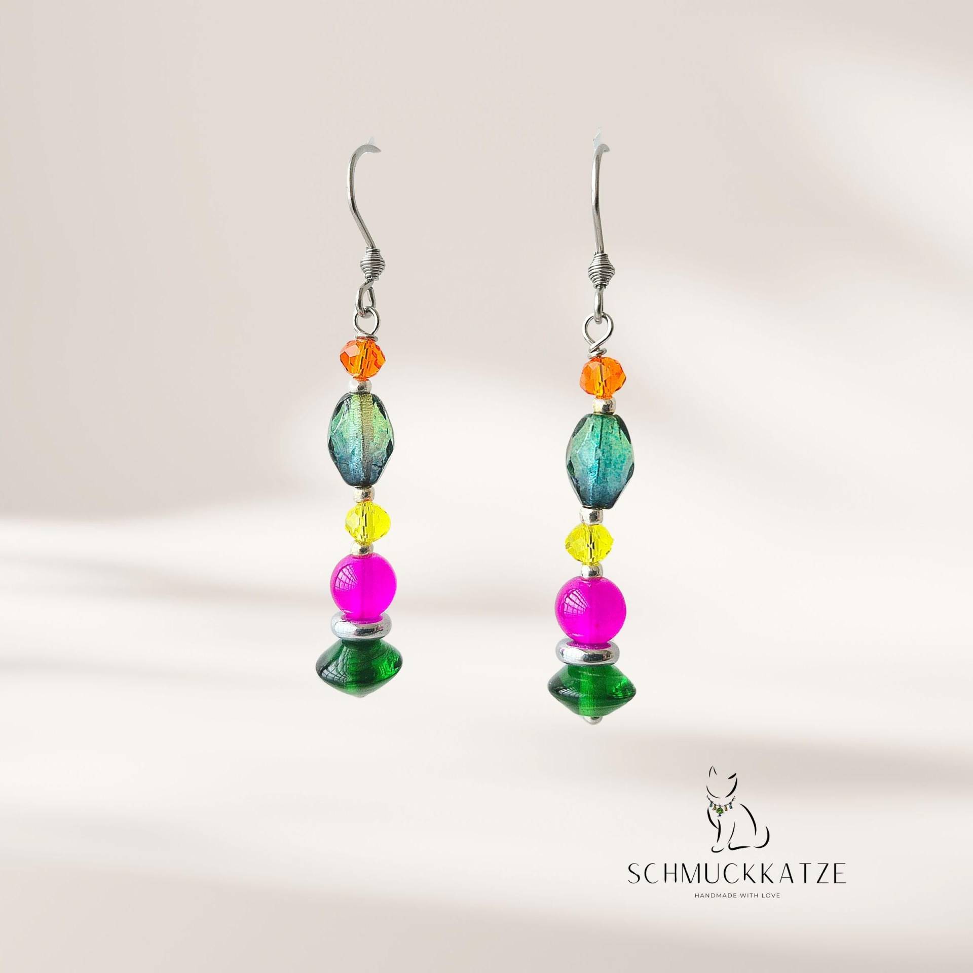 Bunte Glasperlen Ohrringe, Silberne Ohrringe Hängend, Perlenohrringe, Edelstahl Damen Bunte Glasperlen Ohrringe, Silberne Ohrringe Hängend, Perlenohrringe, Edelstahl Damen von SchmuckkatzeDE