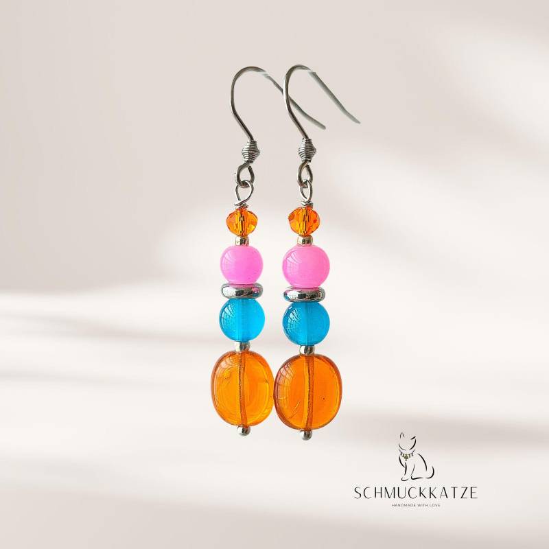 Bunte Ohrringe, Lange Glasperlen Ohrringe Hängend, Damenohrringe Pink, Orange Bunte Ohrringe, Lange Glasperlen Ohrringe Hängend, Damenohrringe Pink, Orange von SchmuckkatzeDE