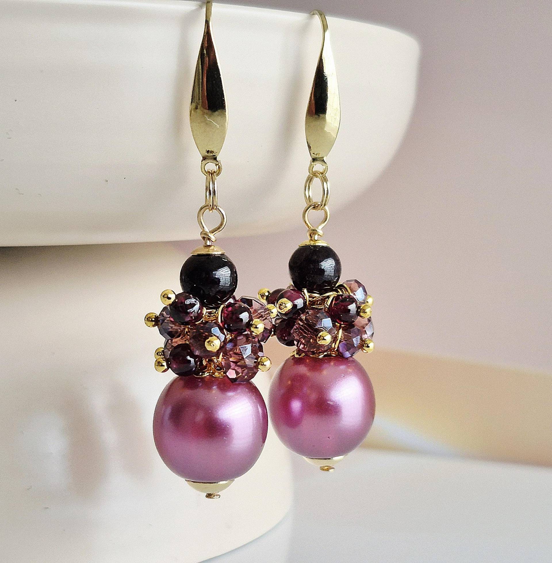 Elegante Ohrringe Mit Granat Perlen - Statement Schmuck Beere, Cluster Kronleuchter Hängeohrringe, Luxuriöser Bohostil von SchmuckkatzeDE