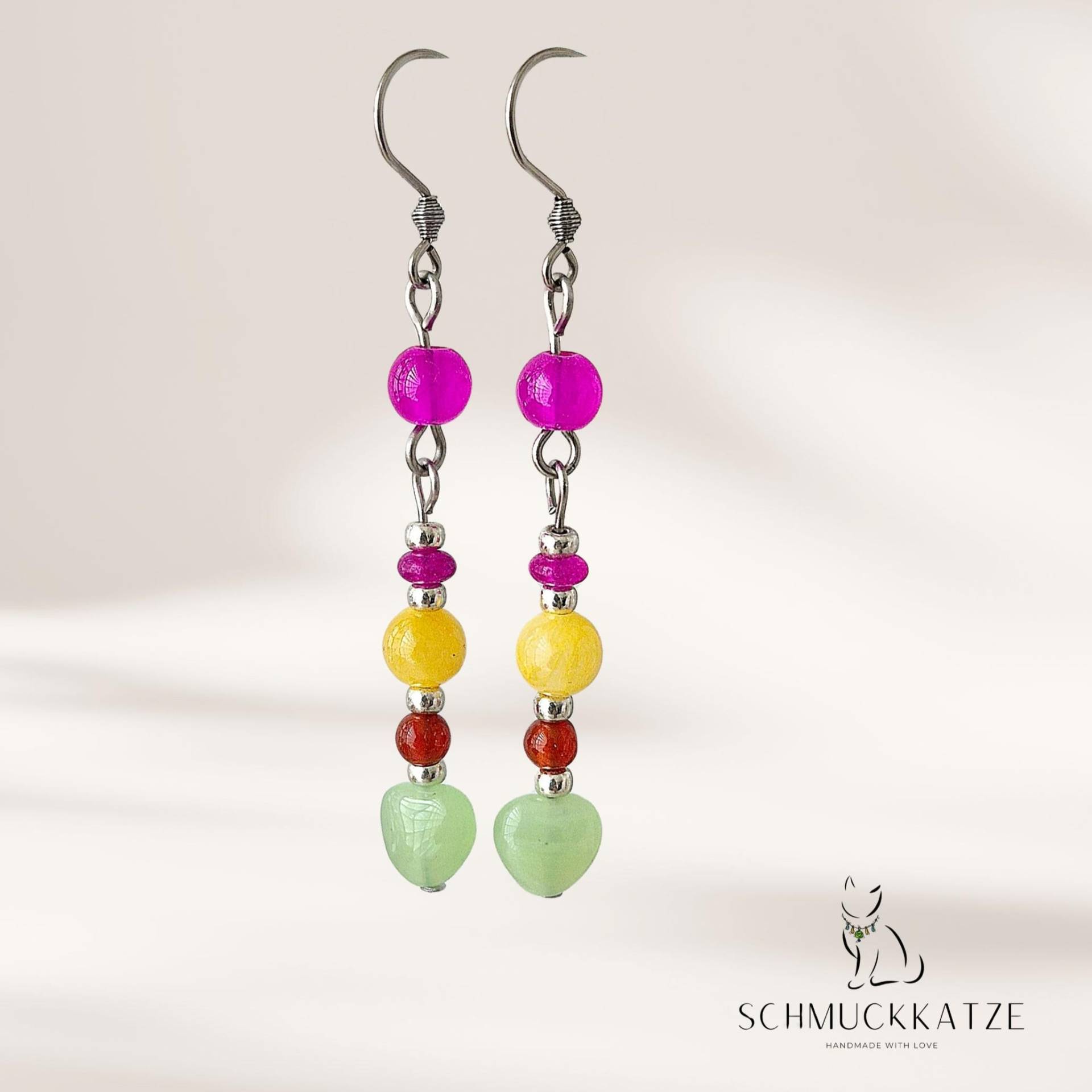 Lange Ohrringe Silber Aus Edelstahl, Ausgefallene Bunte Damen Lange Ohrringe Silber Aus Edelstahl, Ausgefallene Bunte Damen von SchmuckkatzeDE